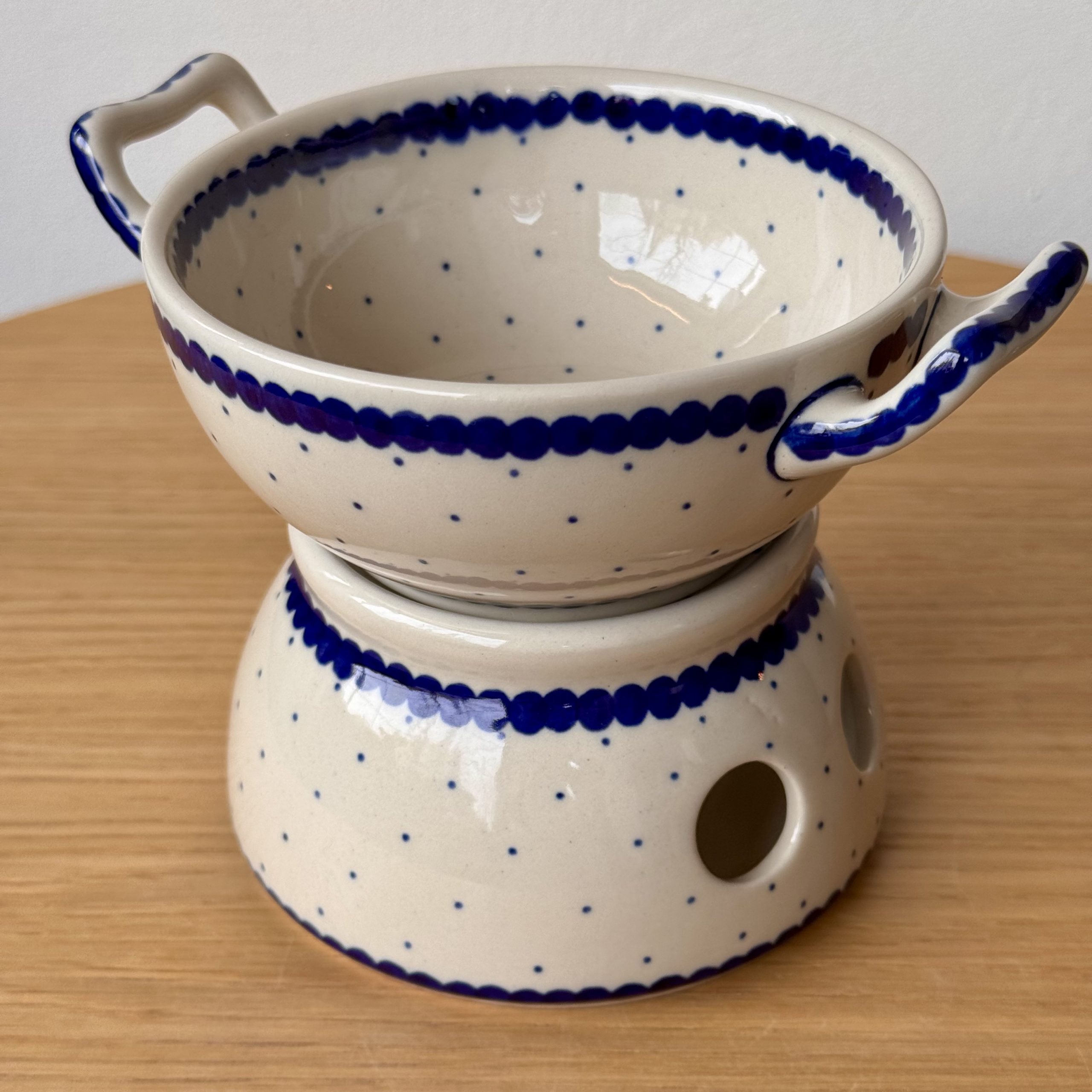 Komplet do fondue (C62) - śr 12 cm - 61A Mini kropka niebieska - obrazek 4