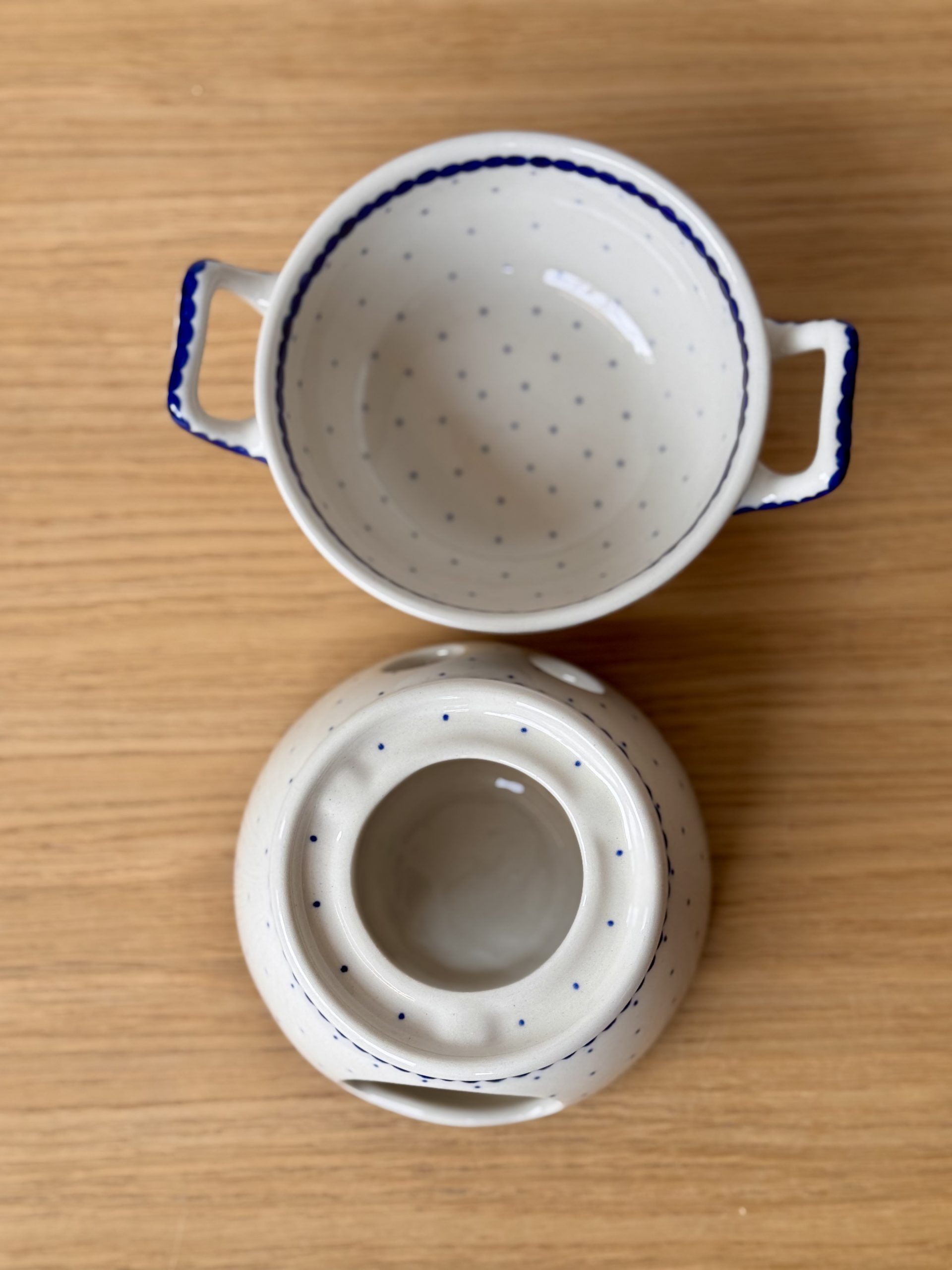 Komplet do fondue (C62) - śr 12 cm - 61A Mini kropka niebieska - obrazek 3