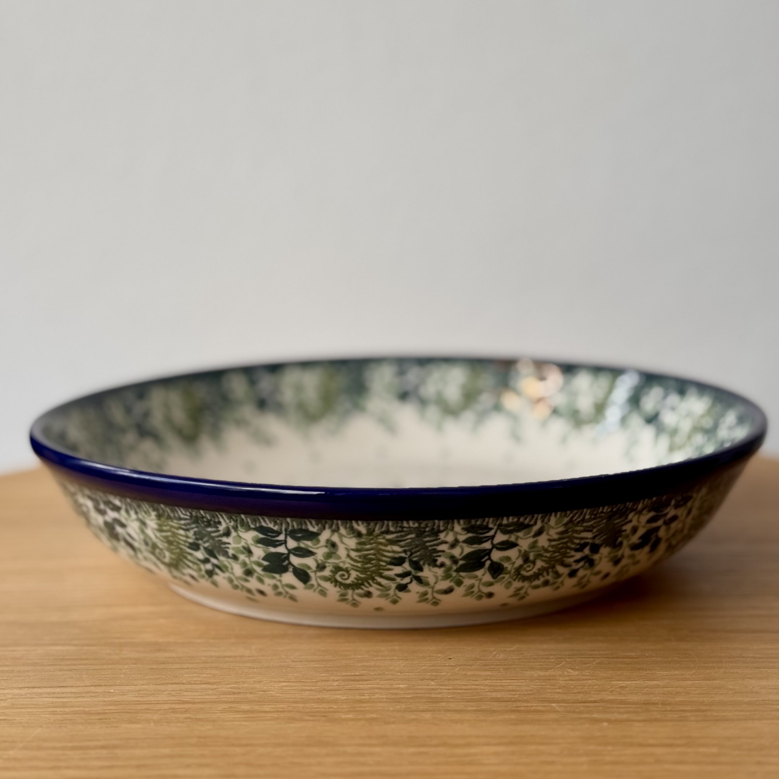 Miska ceramiczna na makaron (D93) - śr 24,5cm wys 5,3cm - 2206X Zielone paprocie